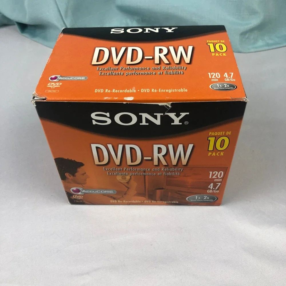 Sony DVD-RW 10 Pack 4.7GB 120min 1x-2x AccuCORE Re-Recordable Discs 10DMW47L2